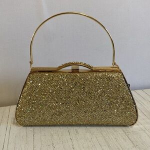 Elegant Gold Glitter Handbag Top Handle Bag